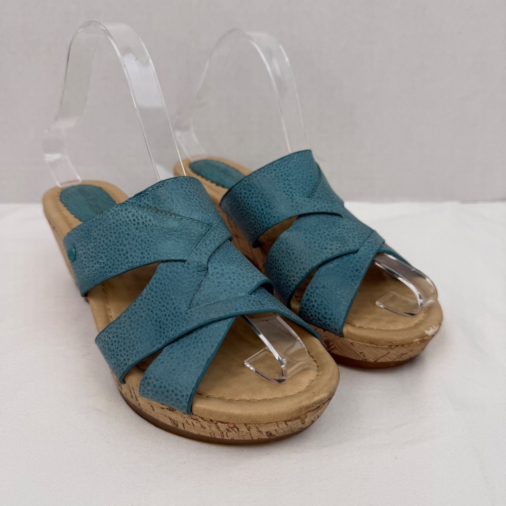 Hush Puppies Womens Teal Blue Textured Leather Cork Wedge Sandals HW05278-441 7